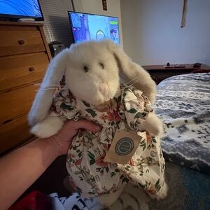 White and Cream Plush Bunny Toy with Floppy Ears
